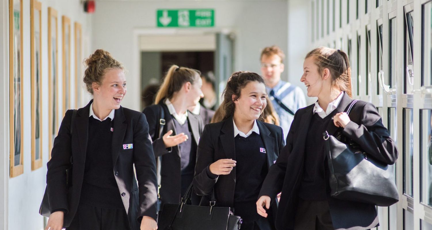 Pupils outside Birkenhead High School Academy
